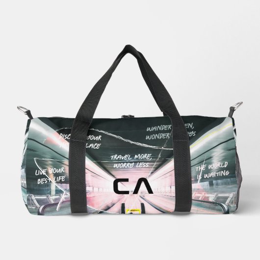 旅行引用文空港モノグラムあなたの写真 ダッフルバッグ (正面)