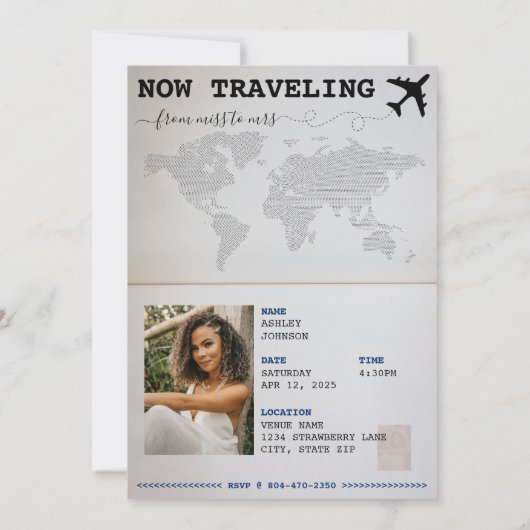 旅行恋しく思のMrsへのブライダルシャワー 招待状 (裏面)