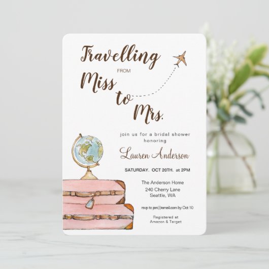 旅行恋しく思テーマミセス・ブライダルシャワー 招待状 (スタンド正面)