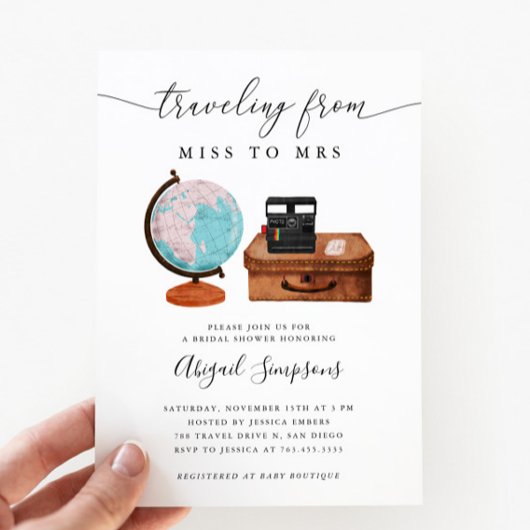 旅行恋しく思ブライダルシャワーからMRS 招待状