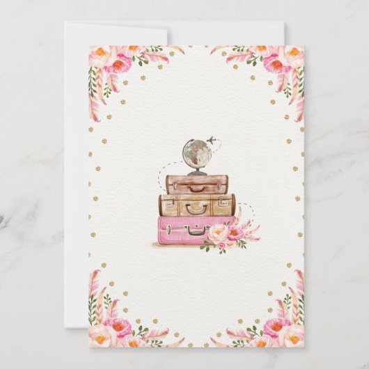旅行恋しく思ブライダルシャワーMrs Boho赤面フローラ 招待状 (裏面)