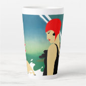 旅行日本の観光ポスター1930sアールデコ少女 カフェラテマグ (正面)