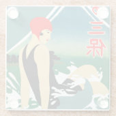 旅行日本の観光ポスター1930sアールデコ少女 ガラスコースター (裏面)