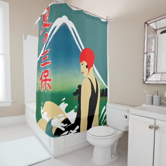 旅行日本の観光ポスター1930sアールデコ少女 シャワーカーテン (インサイチュ)