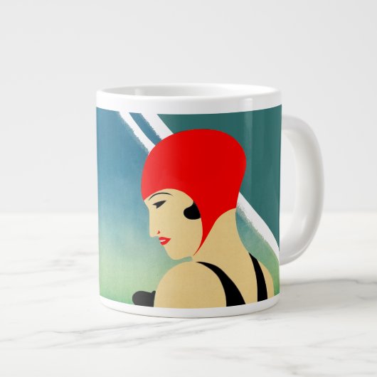 旅行日本の観光ポスター1930sアールデコ少女 ジャンボコーヒーマグカップ (正面右)