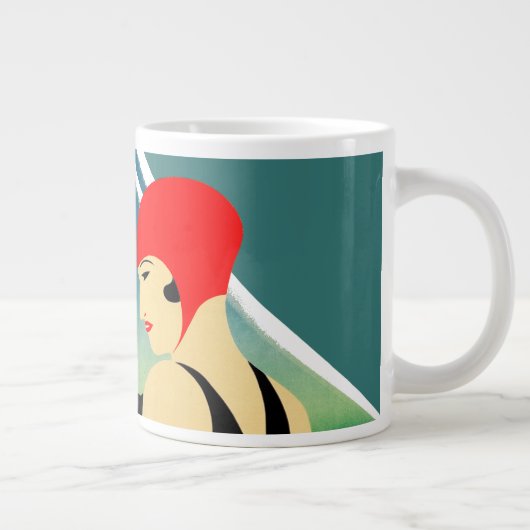 旅行日本の観光ポスター1930sアールデコ少女 ジャンボコーヒーマグカップ (右)