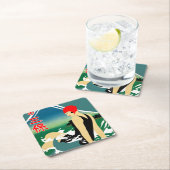 旅行日本の観光ポスター1930sアールデコ少女 スクエアペーパーコースター (インサイチュ)