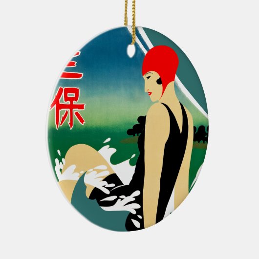 旅行日本の観光ポスター1930sアールデコ少女 セラミックオーナメント (右)