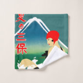 旅行日本の観光ポスター1930sアールデコ少女 バスタオルセット (ウォッシュタオル)