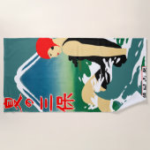 旅行日本の観光ポスター1930sアールデコ少女 ビーチタオル (正面)