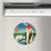 旅行日本の観光ポスター1930sアールデコ少女 マグネット (インサイチュ (食洗機))