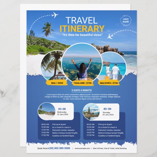 旅行日程フライヤーテンプレート (正面/裏面)