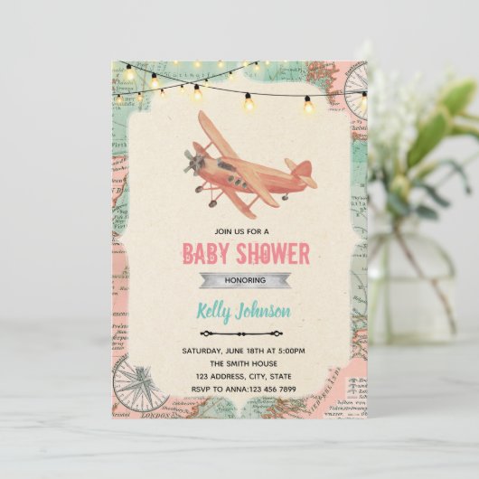 旅行機シャワー誕生日の招待 招待状 (スタンド正面)