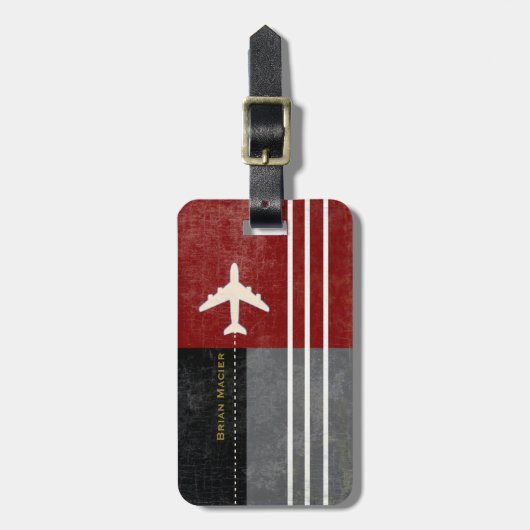 旅行機旅行業者名とイニシャル 男らし ラゲッジタグ (正面縦)