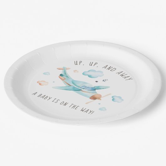 旅行玩具飛行機男の子の赤ちゃんシャワー ペーパープレート (アングル)