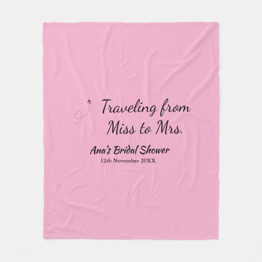旅行用ブライズシャワーに名前と日付を追加してミスからミセスシムへ フリースブランケット (正面)