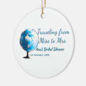 旅行用ブライズシャワーのネームカードの例：ミス（旧姓）シム → ミセス（姓）シム セラミックオーナメント (左)
