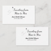 旅行用ブライズシャワーのネームカードの例：ミス（旧姓）シム → ミセス（姓）シム 名刺 (正面/裏面)