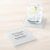 旅行用ブライズシャワーのネームカードの日付をミスからミセス・シムに変更 ガラスコースター (アングル)