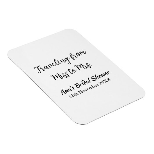 旅行用ブライズシャワーのネームカードの日付をミスからミセス・シムに変更 マグネット (右側)