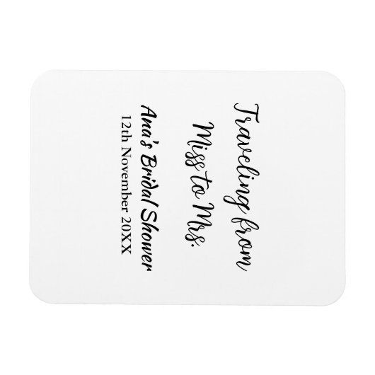 旅行用ブライズシャワーのネームカードの日付をミスからミセス・シムに変更 マグネット (横)