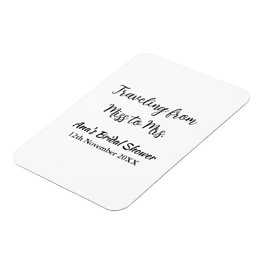 旅行用ブライズシャワーのネームカードの日付をミスからミセス・シムに変更 マグネット (左側)