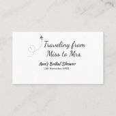 旅行用ブライズシャワーのネームカードの日付をミスからミセス・シムに変更 名刺 (裏面)