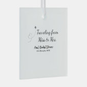 旅行用ブライズシャワーの名前と日付をミスからミセス・シムに変更する ガラスオーナメント (正面右)