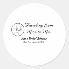 旅行用ブライズシャワーの名前に日付をミスからミセス・シムに変更 ラウンドシール