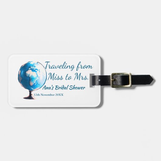 旅行用ブライズシャワーの名前に日付をミスからミセス・シムに変更 ラゲッジタグ (正面横)