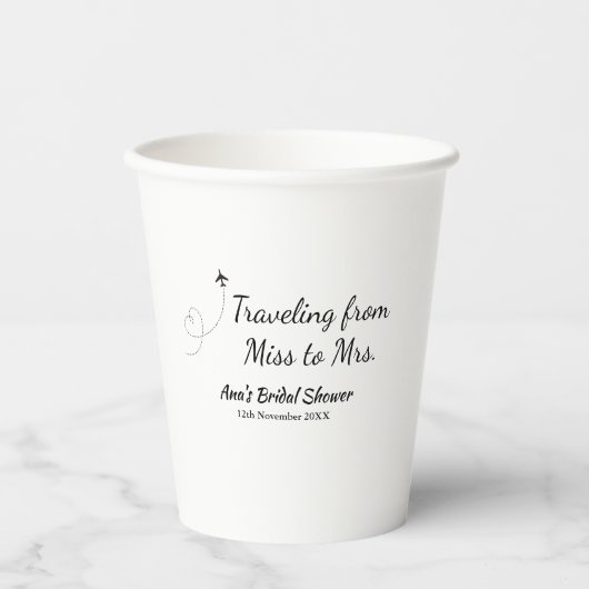 旅行用ブライズシャワーの名前に日付を追加してミスからミセス・シムへ 紙コップ (正面)