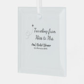 旅行用ブライズシャワーの名札 日付をミスからミセスシムに変更 ガラスオーナメント (正面左)