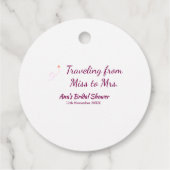 旅行用ブライズシャワーの名札 日付をミスからミセスシムに変更 フェイバータグ (裏面)