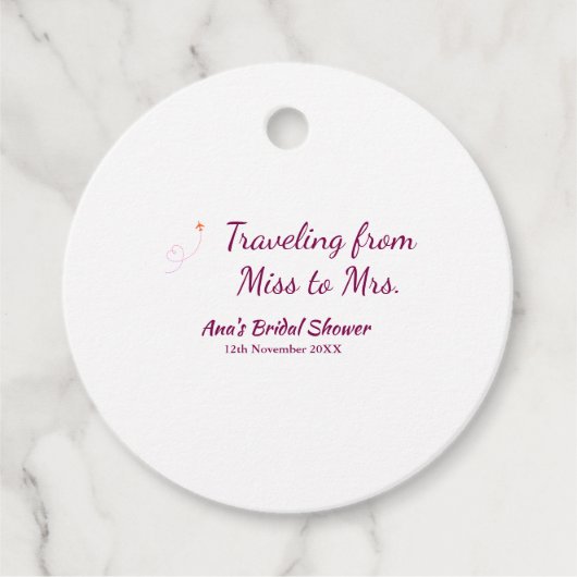 旅行用ブライズシャワーの名札 日付をミスからミセスシムに変更 フェイバータグ (正面)