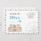 旅行用飛行機スーツケース卒業グラッドブルー 招待状 (裏面)