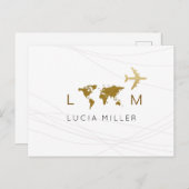 旅行用飛行機ワールドマップホワイト シーズンポストカード (正面/裏面)