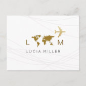 旅行用飛行機ワールドマップホワイト シーズンポストカード (正面)