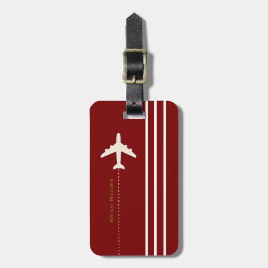 旅行用飛行機名前をカスタムするとイニシャルダークレッド ラゲッジタグ (正面縦)