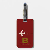 旅行用飛行機名前をカスタムするとイニシャルダークレッド ラゲッジタグ (裏面縦)