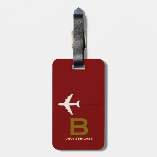 旅行用飛行機名前をカスタムするとイニシャルダークレッド ラゲッジタグ (裏面縦)