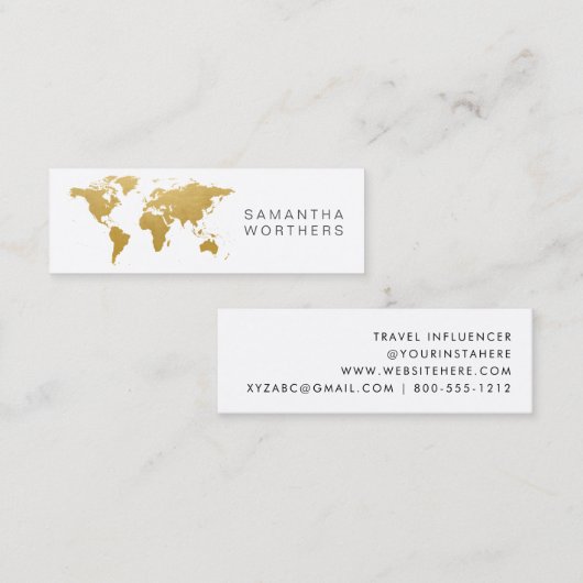 旅行社会的な媒体の金ゴールドの世界地図 スキニー名刺 (正面/裏面)
