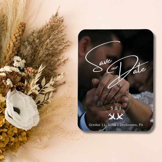 旅行結婚の飛行機のハートモダンを保存 マグネット