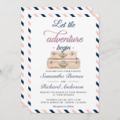 旅行結婚式招待状はがき赤青 招待状 (正面/裏面)