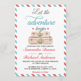 旅行結婚式招待状はがき赤青 招待状