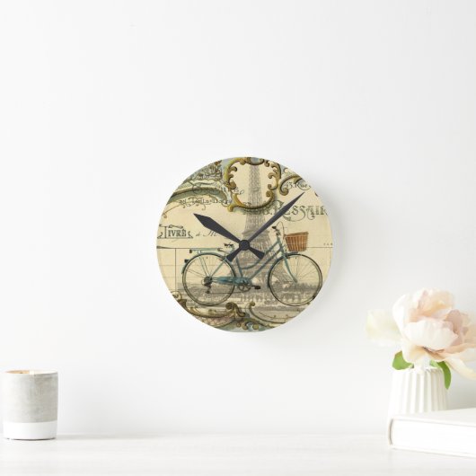 旅行者のヴィンテージの自転車のパリシックなエッフェル塔 ラウンド壁時計 (ホーム)