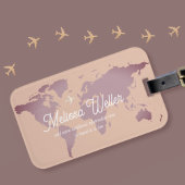 旅行者の名前が付いた埃っぽい紫がかった世界地図 ラゲッジタグ