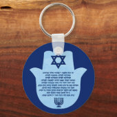 旅行者の祈りの言葉でヘブライ語ブルー文字でハムサ キーホルダー (正面)