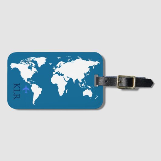 旅行者、イニシャルと地図パーソナライズされた ラゲッジタグ (正面横)