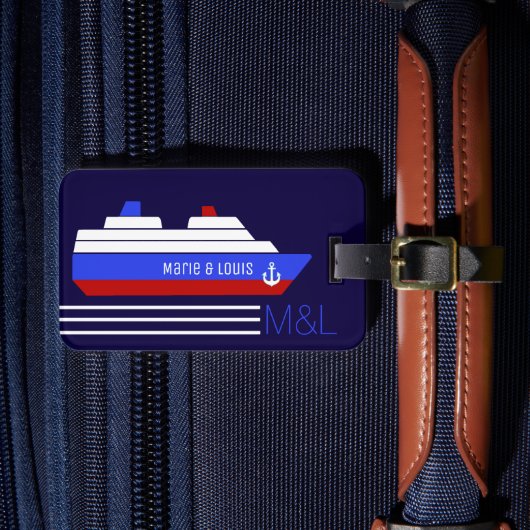 旅行船クルーズパーソナライズされた – 青と赤 ラゲッジタグ (正面インサイチュ4)
