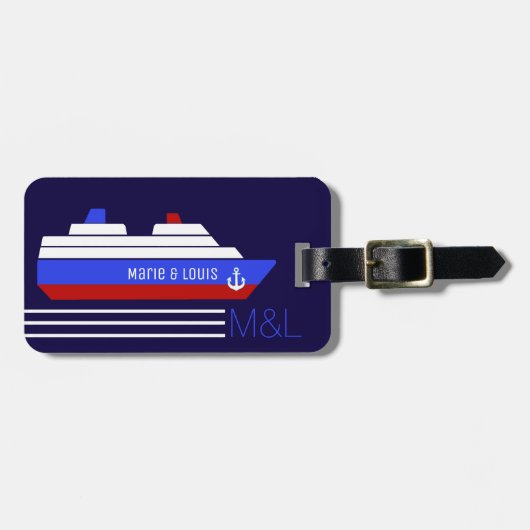 旅行船クルーズパーソナライズされた – 青と赤 ラゲッジタグ (正面横)